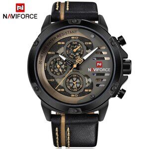 Naviforce Stylish Chronograph Watch‎ in Leather for Men